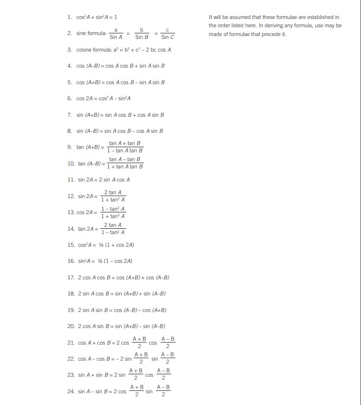 Trigonometry Formulas For The Leaving Cert Maths