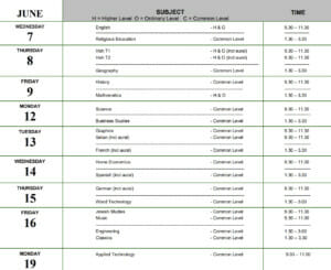 Junior Cert Timetable 2023